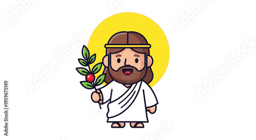 Jesus Christ illustration holding green branch with yellow halo