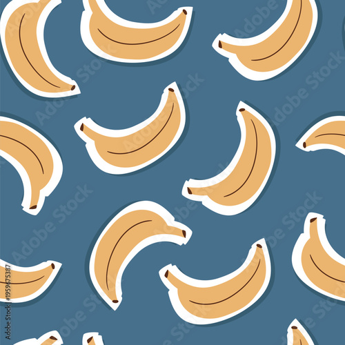 Exotic seamless pattern with yellow bananas on blue background. Perfect for packaging, website design, cards and textiles