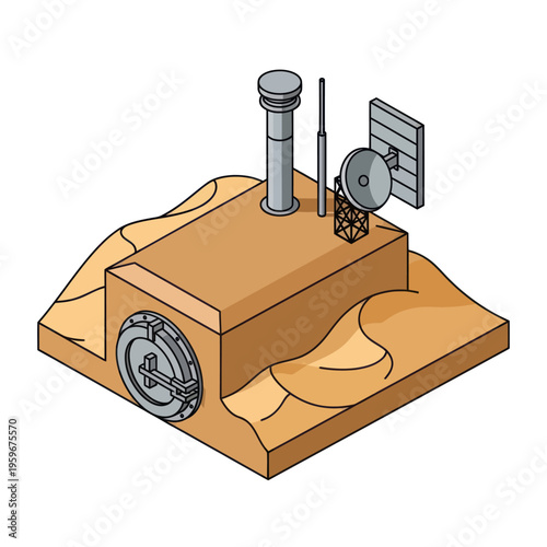 Isometric Underground Bunker with Antenna and Blast Door.