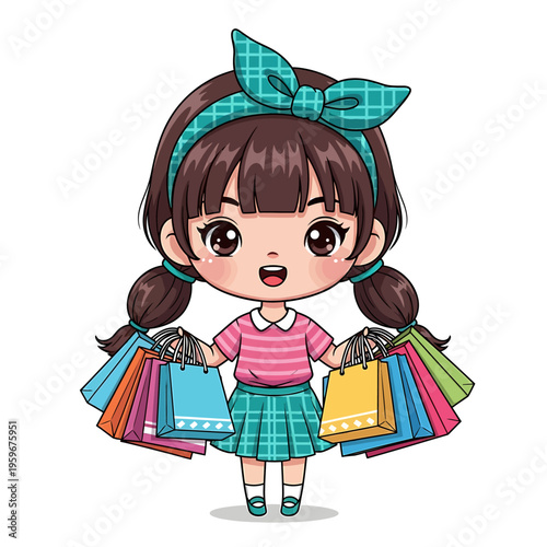 Girl holding colorful shopping bags with surprised expression