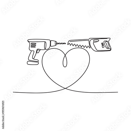 A continuous line drawing depicts a ray gun shooting a heart shape symbolizing love and futuristic romance