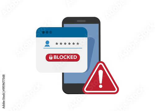 Smartphone with Blocked User Account and Warning Icon Stock Illustration.
