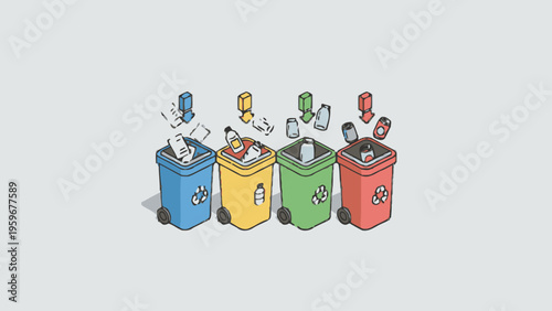 Recycling Bins Sorting Waste Materials Illustration