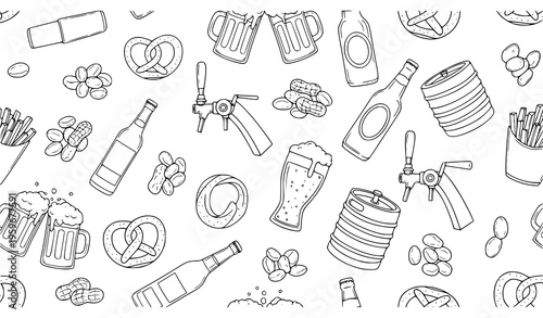 Beer bar icons seamless pattern hand drawn line art vector design