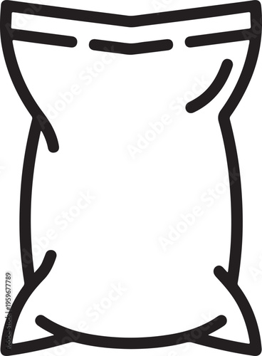 Simple line icon of empty sack bag representing storage, packaging, agriculture supply, bulk goods container, minimal black outline design for modern web and print use