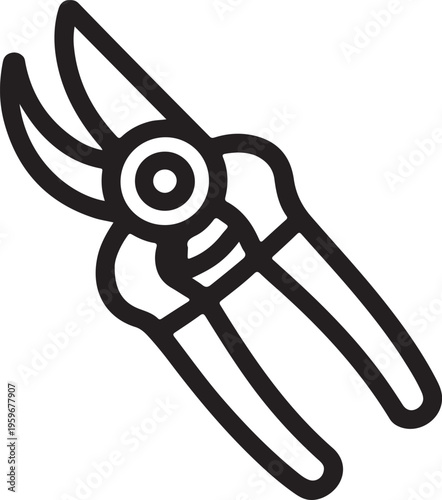 Minimal Garden Pruning Shears Line Icon, Simple black outline illustration of pruning shears representing gardening, plant care, trimming, and landscaping tools for apps, manuals, and modern interface