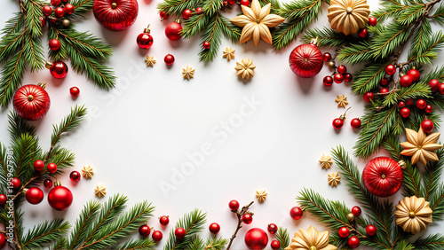 Wallpaper Mural Festive Christmas Border with Evergreen Branches and Red Ornaments Torontodigital.ca