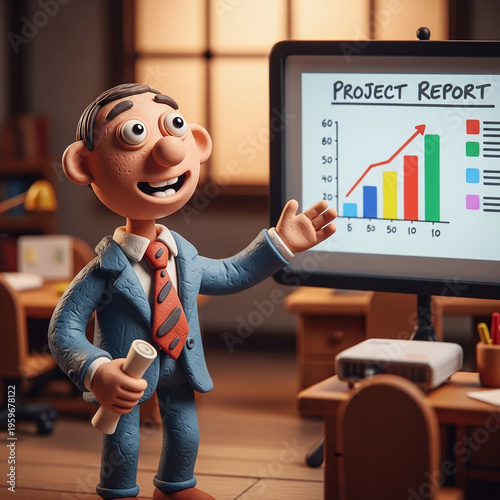 Wallpaper Mural Claymation Business Character Presents Project Report on Screen Torontodigital.ca