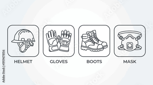 Comprehensive collection of essential personal protective equipment icons for workplace safety and industrial environment protection