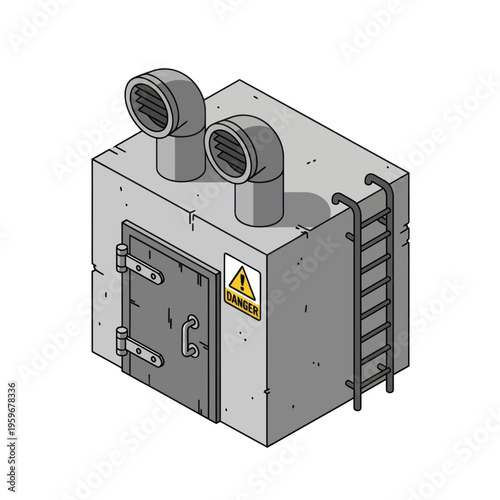 Isometric Concrete Structure with Ventilation and Ladder Illustration.