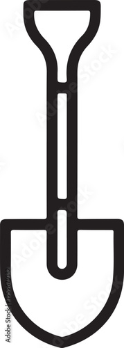 Minimal Shovel Icon Outline Garden Tool, Simple black outline shovel icon on neutral background, representing gardening tools, construction work, and outdoor labor in minimalist design style.