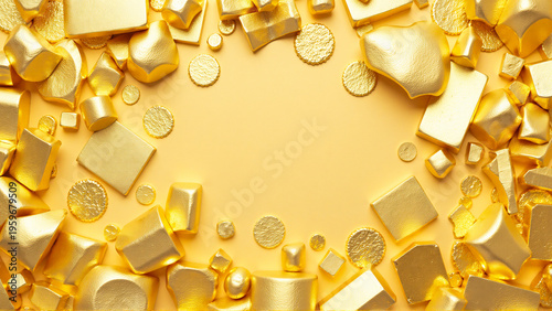 Wallpaper Mural Abstract Golden Ingots and Nuggets Framing a Radiant Yellow Space Torontodigital.ca