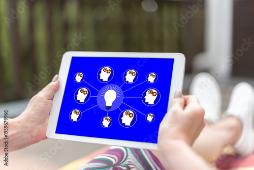 Brainstorming concept on a tablet
