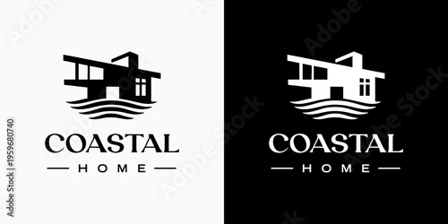 Vector logo design of a coastal house with a modern, simple, clean and abstract style. Icons for business, real estate, vacation and personal branding.