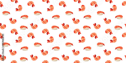 adorable sushi and shrimp seamless pattern isolated on white background