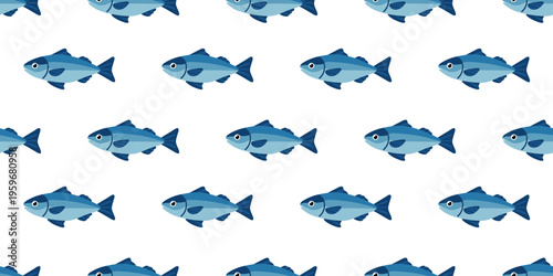 flat style cute tuna fish seamless pattern on white backdrop