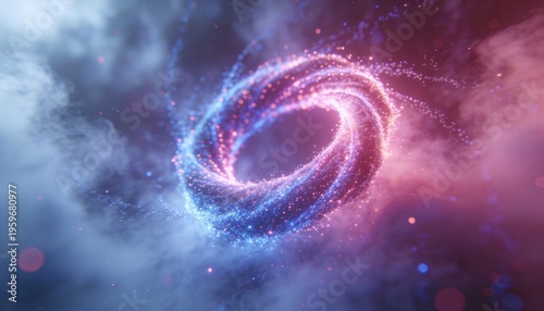 Rotating glowing torus particle ring circulating in cosmic nebula, with spark trails