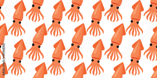 minimal cute squid repeating pattern on white backdrop