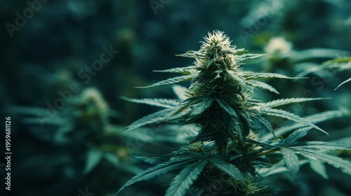 Close-Up View of Green Cannabis Plant with Fine Leaf Structure