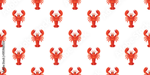 seamless red crayfish pattern on clean white background