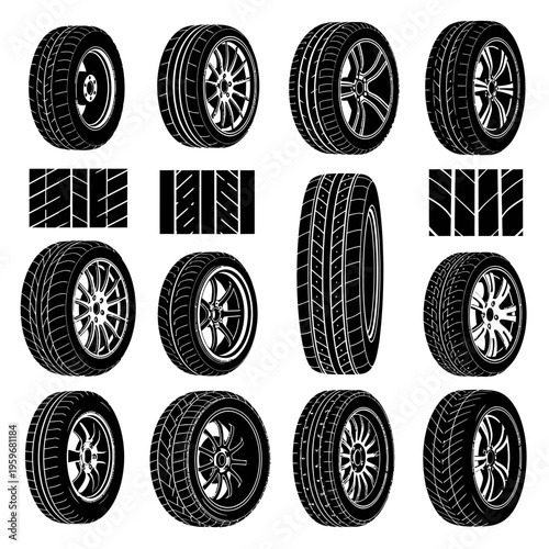 Black and white car tire designs.