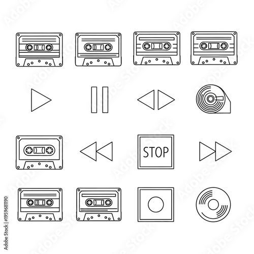 Black and white cassette tapes icons.