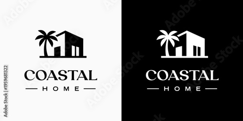 Vector logo design of a coastal house with a modern, simple, clean and abstract style. Icons for business, real estate, vacation and personal branding.