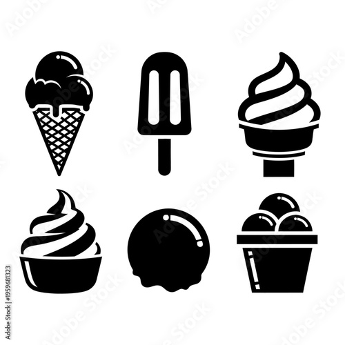 Black and white ice cream icons.