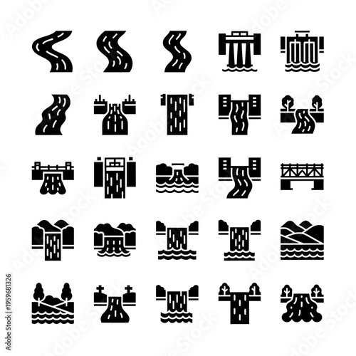 Black and white industrial icons set.