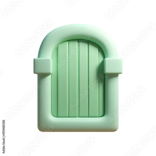 Simple pastel green doorway illustration in 3D render on transparent background