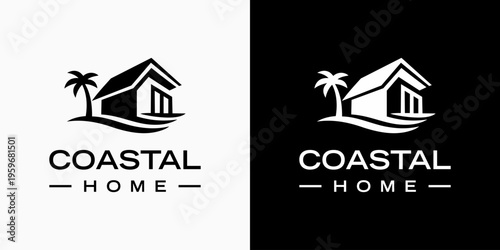 Vector logo design of a coastal house with a modern, simple, clean and abstract style. Icons for business, real estate, vacation and personal branding.