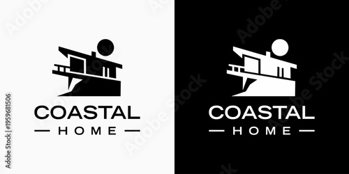 Vector logo design of a coastal house with a modern, simple, clean and abstract style. Icons for business, real estate, vacation and personal branding.