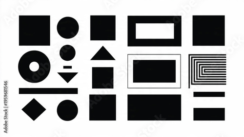 Set of brand identity building silhouettes with logo placement grid and spacing guide elements