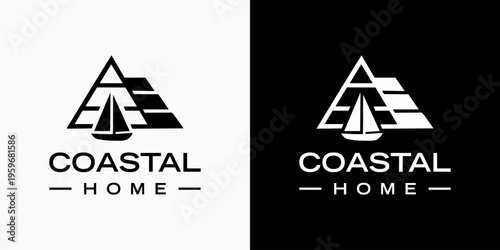 Vector logo design of a coastal house with a modern, simple, clean and abstract style. Icons for business, real estate, vacation and personal branding.