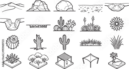 A collection of illustrations featuring a range of landscape elements.