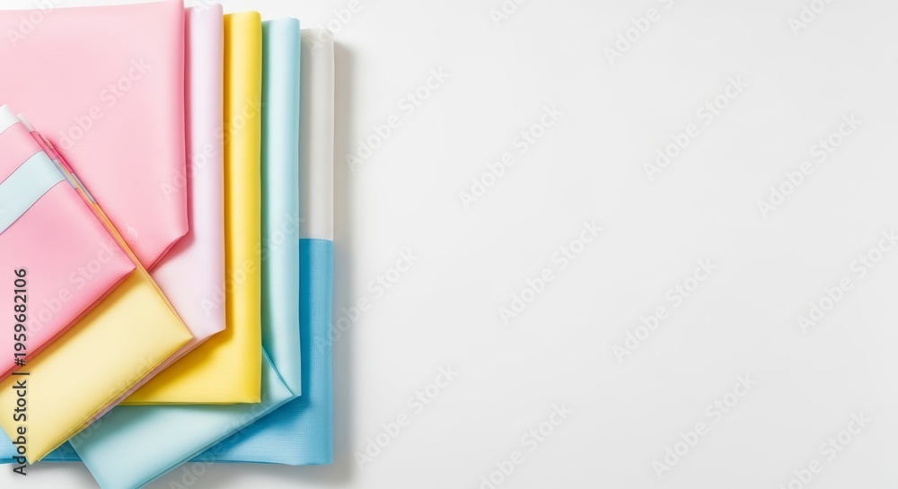 Fototapeta premium Colorful paper sheets stacked neatly corner.