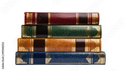 Canvas Print Stack of four antique classic books with ornate decorative leather spines, wisdo