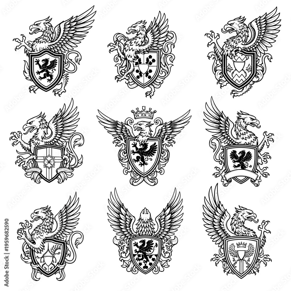 Obraz premium Massive Grid of Griffin and Eagle Heraldry
