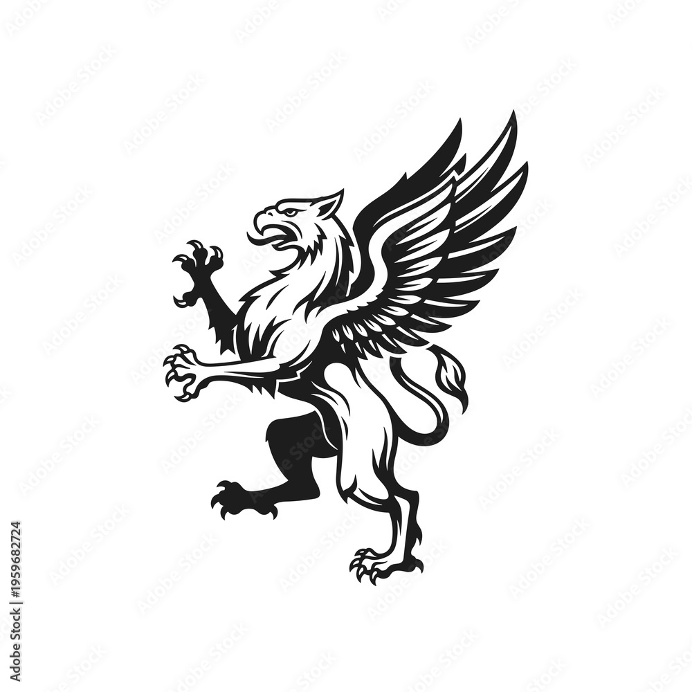 Obraz premium Classic Standing Griffin Line Art Illustration