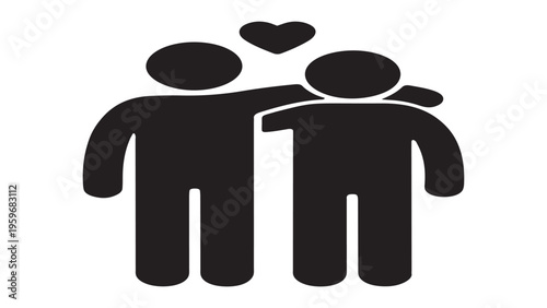 Flat vector illustration of two friends or partners supporting each other, community and care symbol.