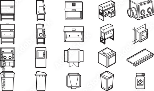 Showcasing a collection of essential laboratory equipment, these illustrations highlight crucial tools used in scientific research.