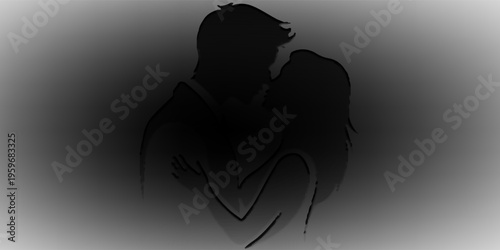 Love Couple Silhouette Romantic Embrace Vector Wedding Design