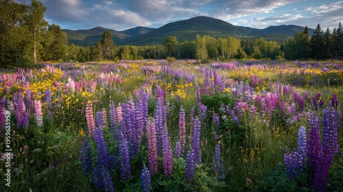 Vibrant Wildflower Meadow Under Scenic Mountain Landscape