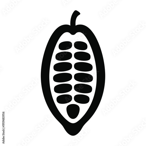 Cross-section of a cocoa pod with seeds, simple icon