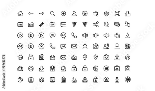 A collection of various line art icons for business and communication