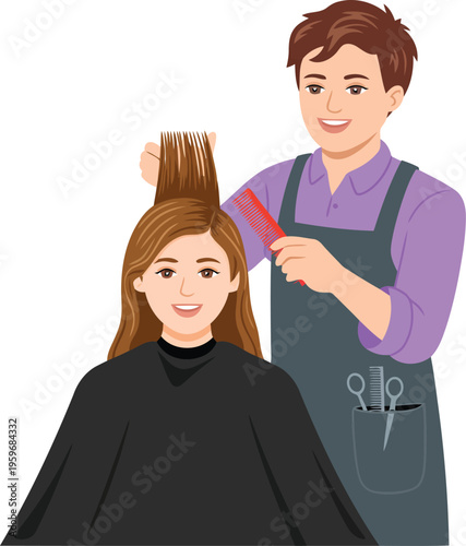 A woman getting her hair combed by a stylist