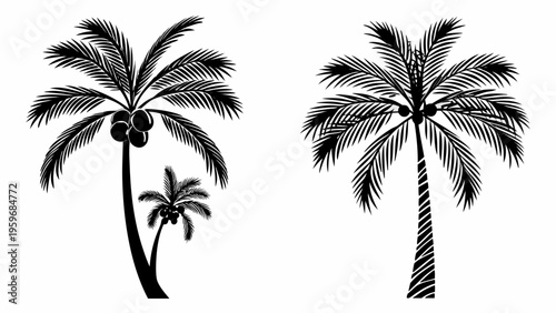 Silhouette of palm trees with coconuts