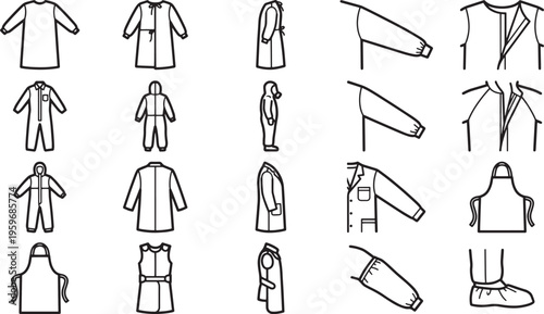 Outlines of safety garments, tools for protection.