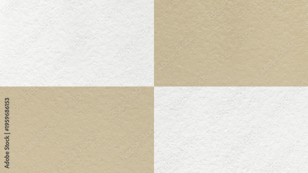 Fototapeta premium White and warm beige checkered paper texture background with four sections and copy space. Geometric template with blocks