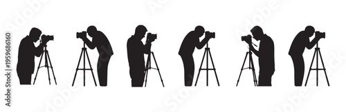 Photographer silhouettes using tripods and cameras for photography in action